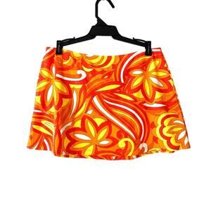 Vintage Baja Blue USA Made Retro Floral Swim Coverup Skirt Yellow Orange medium